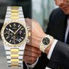 Mens Luxury Watches Gold Color Quartz Movement Stylish Chronograph Moon Phase Date Display Function Male Gift
