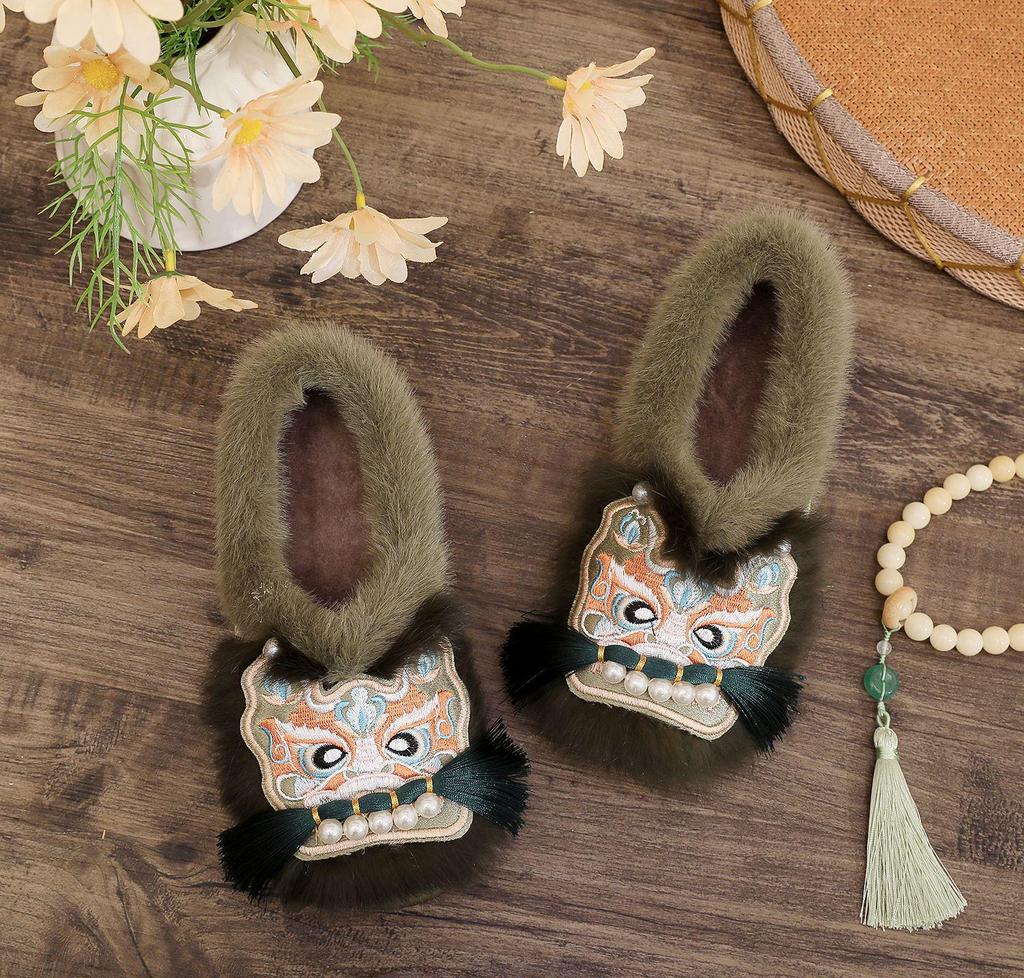 Tiggo 2025 Kadın Retro İşlemeli Kaplan Başı Pamuklu Ayakkabılar