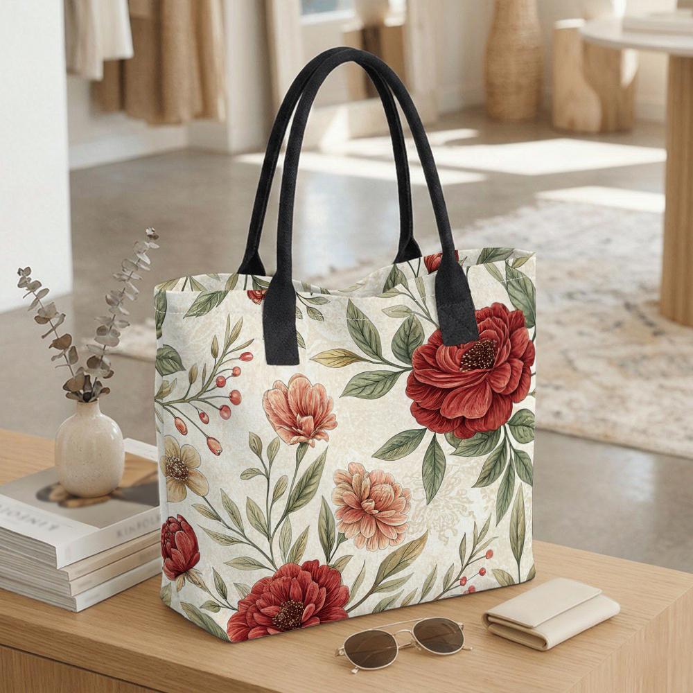  Vintage Floral Printed Large Capacity Tote Bag Casual Daily Shoulder Bag For Women Shopping Travel Use
