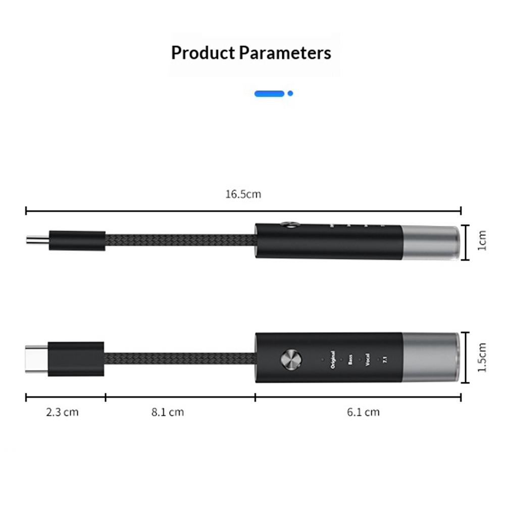 MH657B Type-C to 3.5mm Audio Adapter 4 Sound Modes In-line Control HiFi Sound Converter with RGB Light