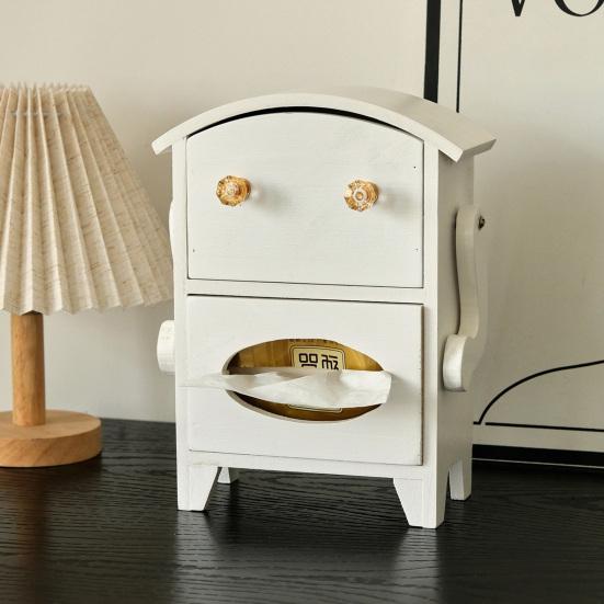 Mini úložná skříňka ve tvaru robota Dřevěná šperkovnice Zásuvka a držák na kapesníky Stolní organizér na šperky Kosmetiku Toaletní stolek Kolej Ložnice
