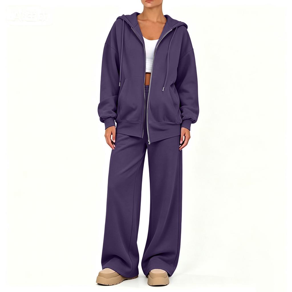 Conjunto de Cardigã Casual com Zíper e Calças para Mulheres, Roupa Confortável para Outono Inverno