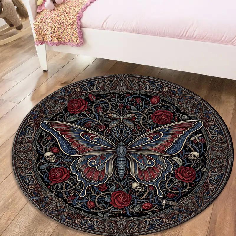 Schmetterling Gotischer Prunk Runder Teppich, Teppich für Wohnzimmer Schlafzimmer Sofa Spielzimmer Dekor, Rutschfeste Fußmatte83