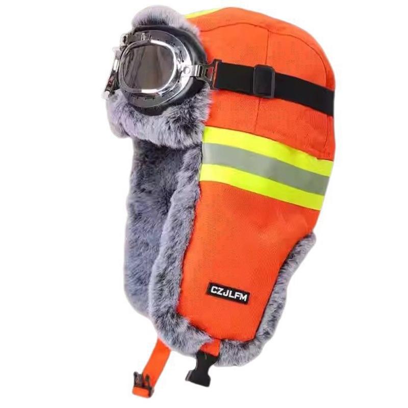 Reflektierende Winter-Trappermütze zum Radfahren Hohe Sichtbarkeit Warm Thermisch Fellige Ohrenklappen Mützen mit Abnehmbarer Brille