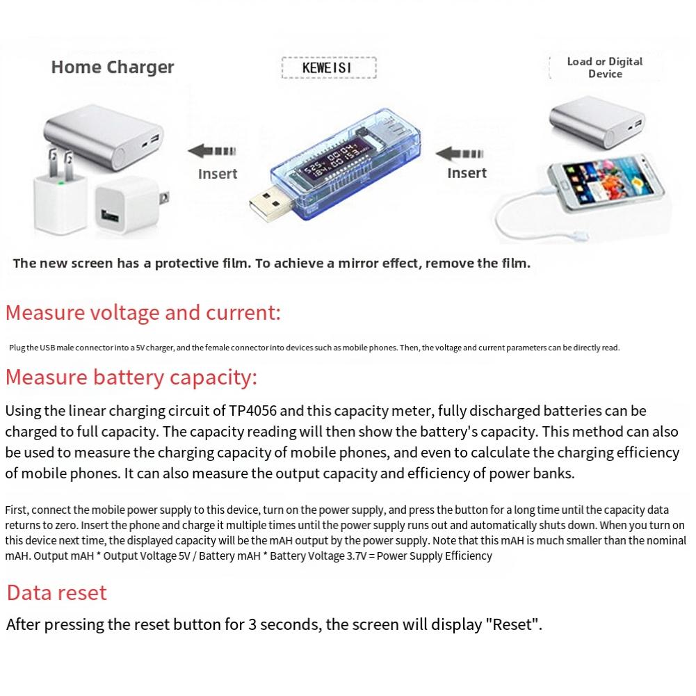 KWS-V20 USB Power Meter 4-20V Voltage Current Tester With Capacity Time Display For Mobile Phone Cable Analysis Tool