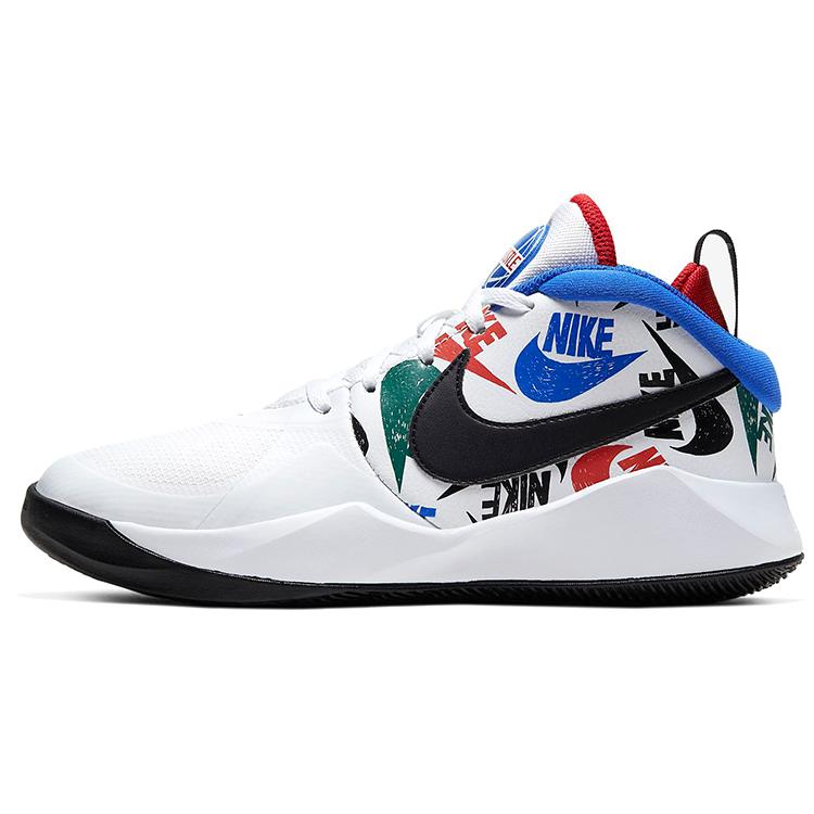 

Nike Team Hustle D 9 Abrasion Resistant Breathable Mid top Performance Basketball Shoes Black White Blue CW5815-100 37.5