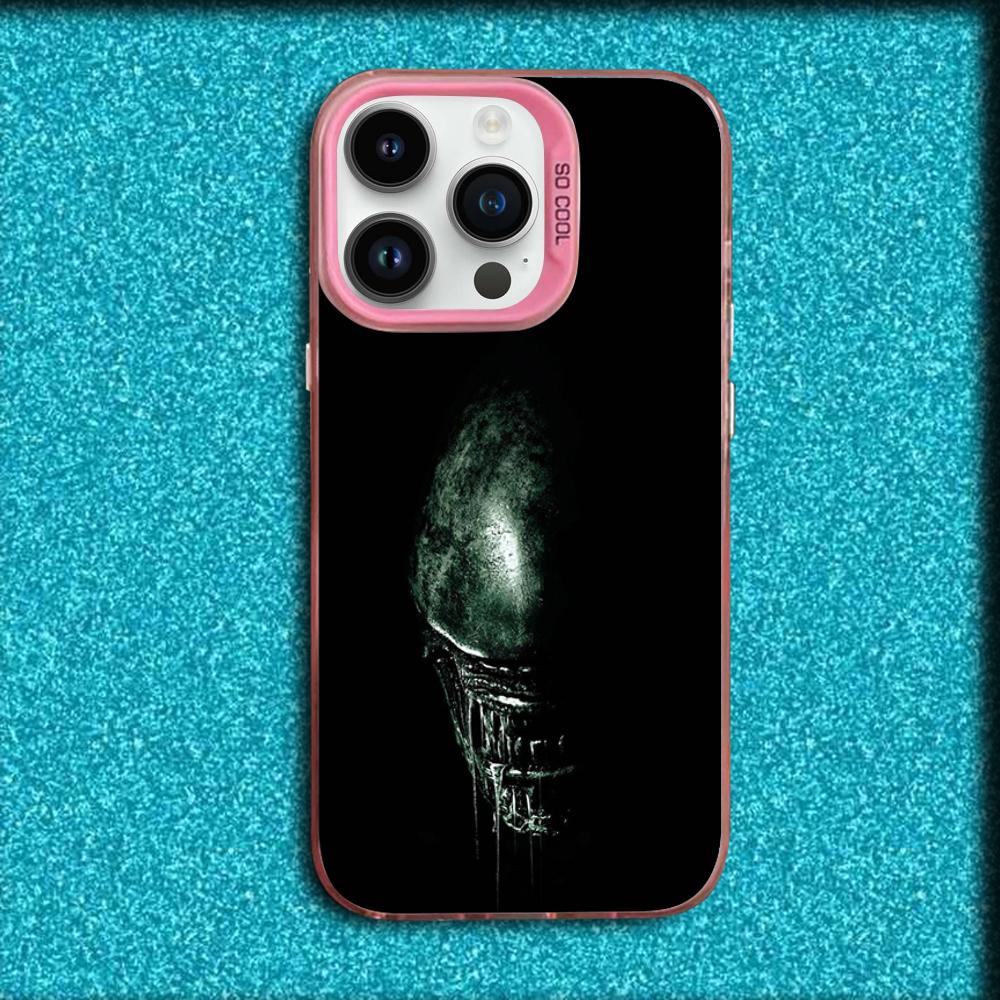 Movie A-Alien Xenomorph Phone Case For iPhone 16,15,14,13,12,11,Mini,Pro,MAX Pink Matte Silicone Cover