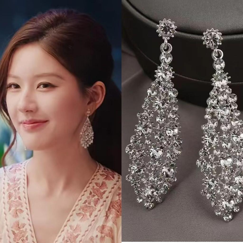 Diamond Inlaid Tassel Earrings - Silver Needle, High-End Court Style