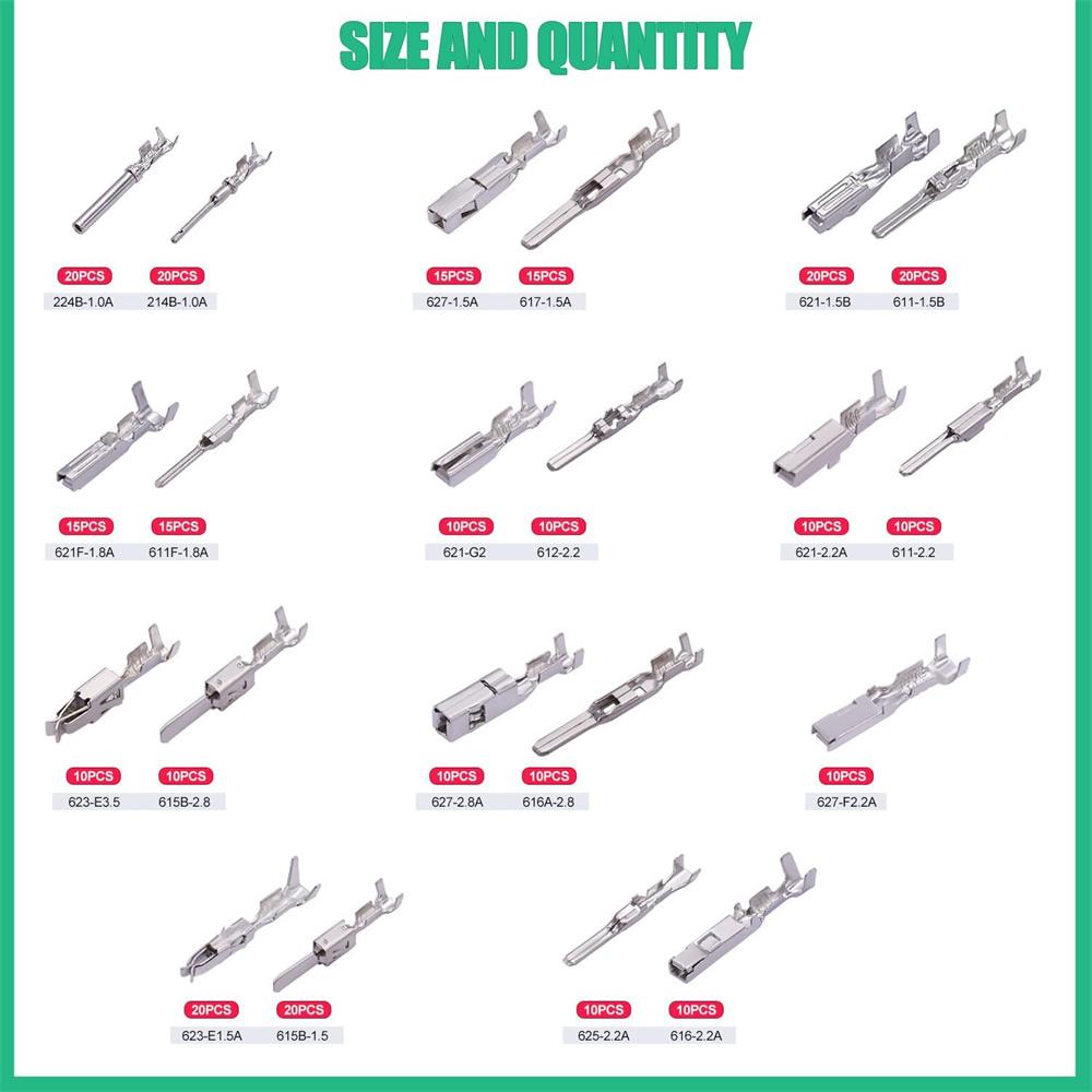 290PCS Crimp Pins Car Electrical Wire Terminal Pins Connector 21Type Electric Connector Pin Terminal Electric Non-Insulated Plug