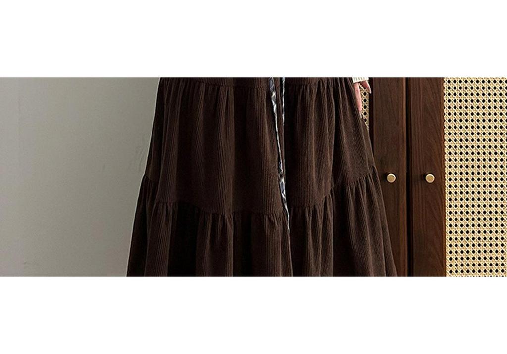 Autumn/Winter Corduroy Double-Layer Plaid Long Skirt for Pregnant Women (No Support Belt)