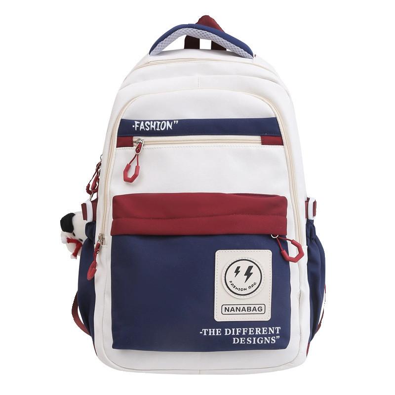 Retro Workwear Style Large Capacity Backpack Women Korean Version High School Students Color-blocking Trendy Shoulder Bag Men Travel Backpack