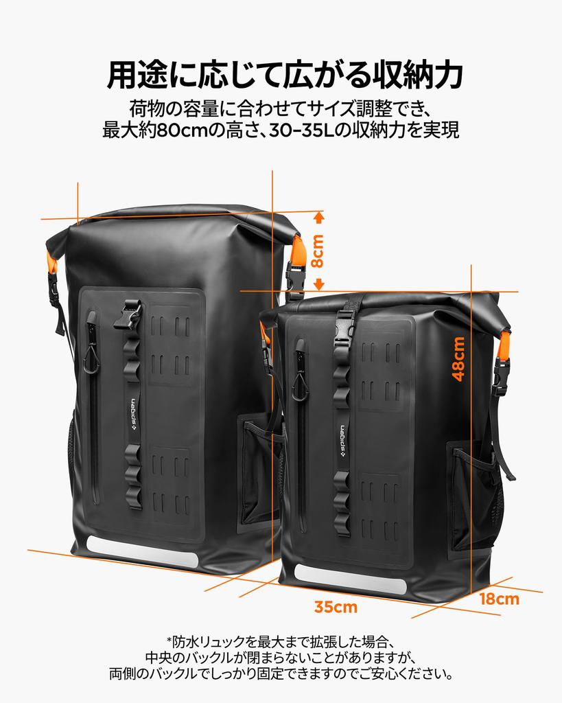 Waterproof Large Size Dry 35L 4 Reflective IPX6 Waterproof Backpack A650 AMP07875 [Spigen] Backpack, Bag, Capacity, Pockets, Material, (Black)