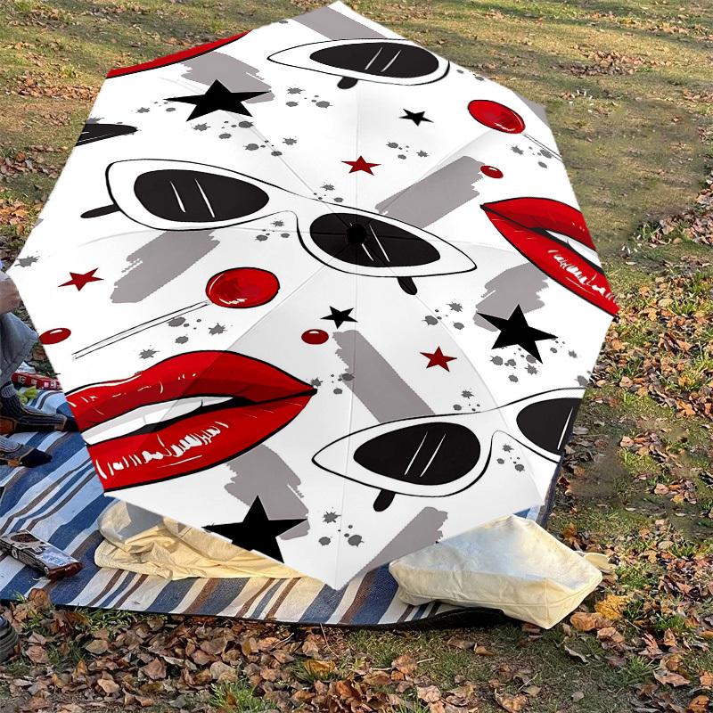 1pc lips glasses Automatic Open/Close Umbrella Compact Folding Umbrella with 8-Rib Shaft for Women/Men, Elegant Birthday1131S