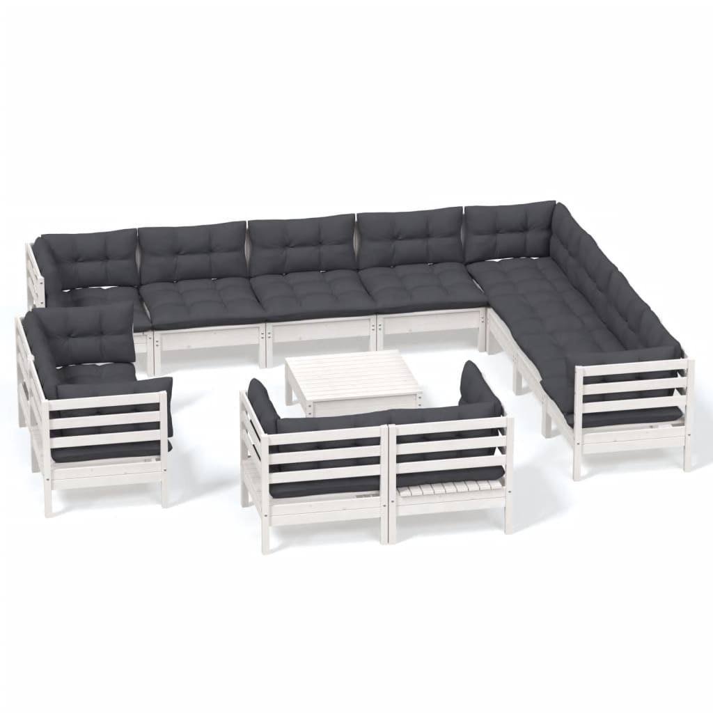 13 Piece Garden Lounge Set with Cushions White Solid Pine Wood