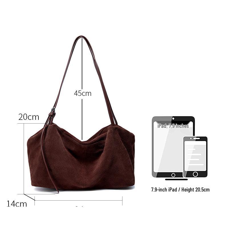2026 Luxury Retro Suede Leather Tote Bag: High-End Frosted Cowhide Women's Shoulder Bag