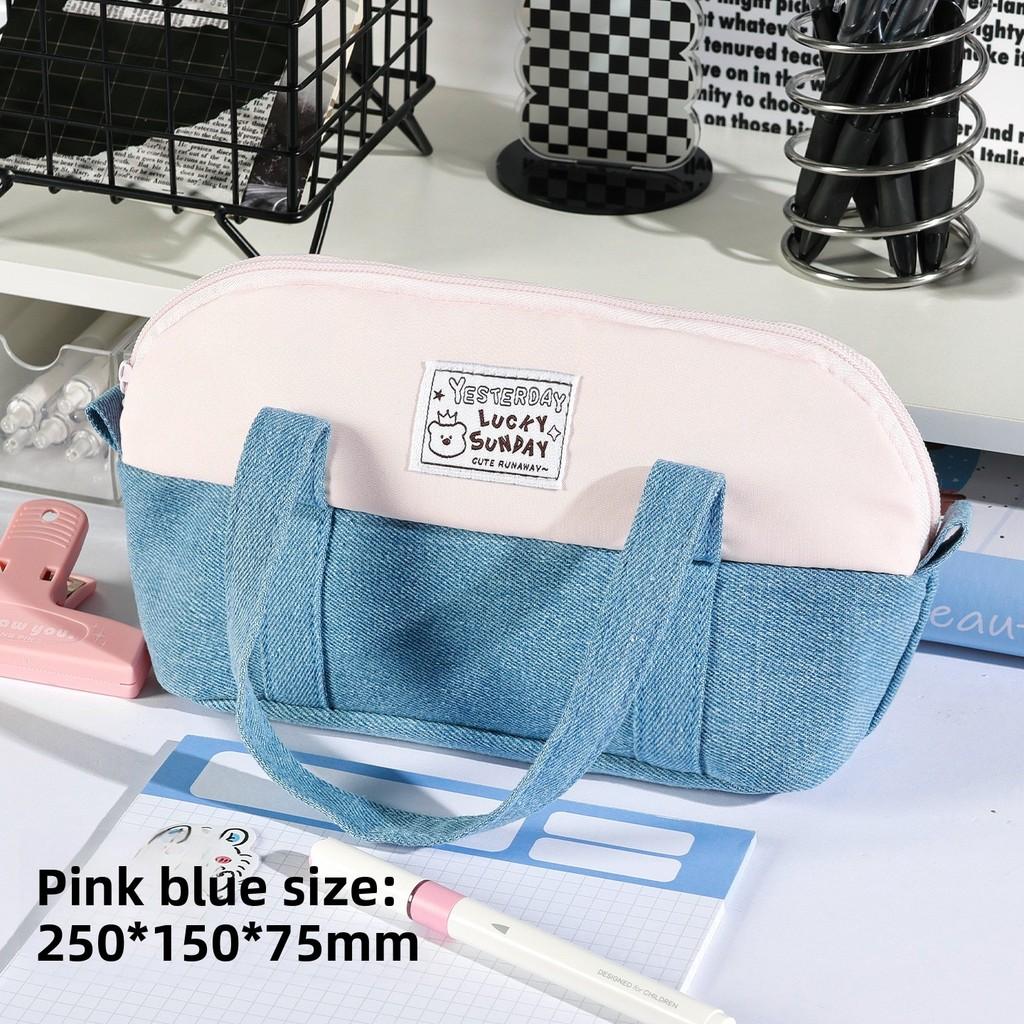 Denim Dual Color Pencil Case With Multi Functional Storage For School And Office Use