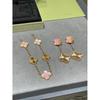 V Metal Material Natural Pink Shell Two Flowers Four Leaf Clover Earrings Four Leaf Clover Design Dynamic and Smooth Lines Easy to Wear Non Allergic