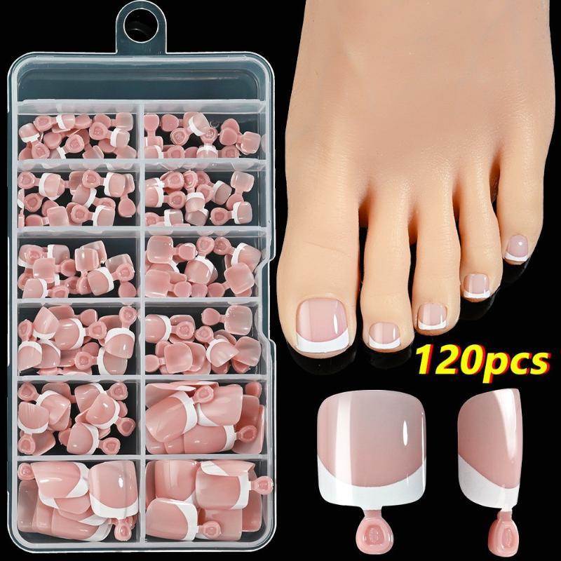 French Press On Toenail Set 120/150pcs Short Square Shiny Fake Toenails for Summer Foot Nail Art DIY Pedicure