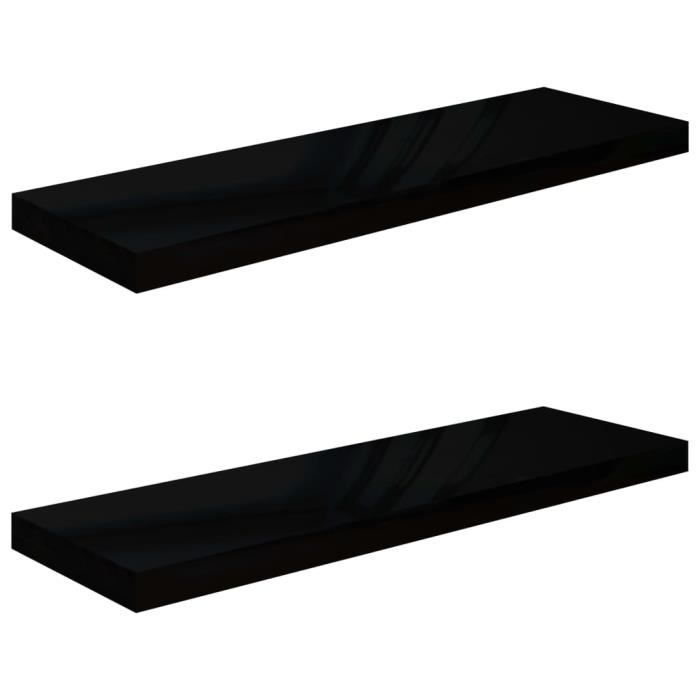 VidaXL Floating Wall Shelf 2 Pcs High Gloss Black 80x23.5x3.8 Cm MDF