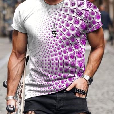 Męski T-shirt z nadrukiem 3D na lato, na co dzień, outdoorowy, lekko elastyczny, z okrągłym dekoltem, z krótkim rękawem, graficzny, stylowa odzież