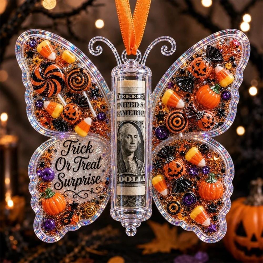 Acrylic Money Holder Ornament Butterfly Hanging Style Treat Holder Ornament Personalized Design Transparent Holiday Gift Pendant