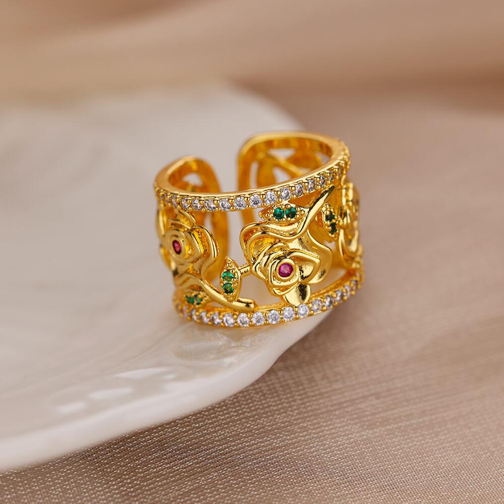 Luxury Water Drop Cubic Zircon Rings for Women Open Adjustable Gold Color Wedding Ring Vintage Aesthetic Jewelry Gift Anillos