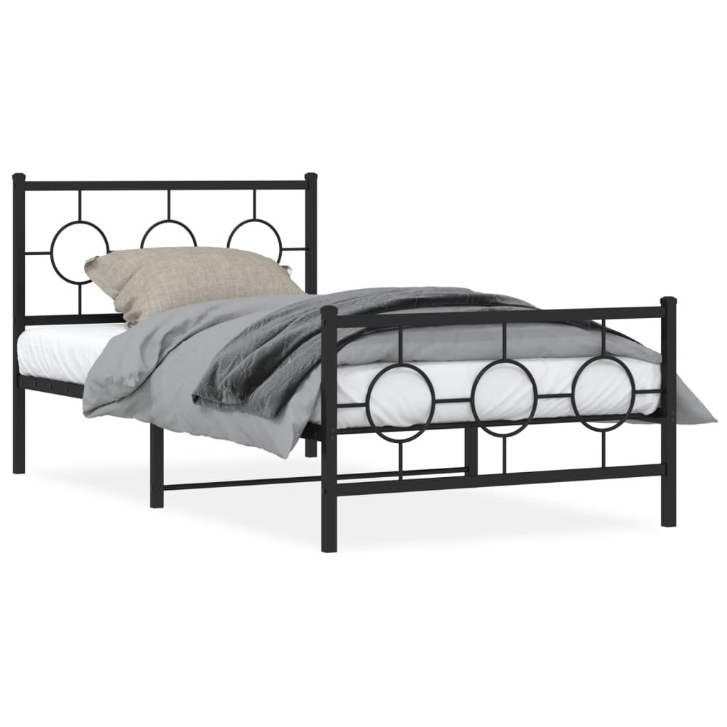 Vidaxl Struttura Letto in Metallo con Testiera e Pediera, Nera, 100X190Cm