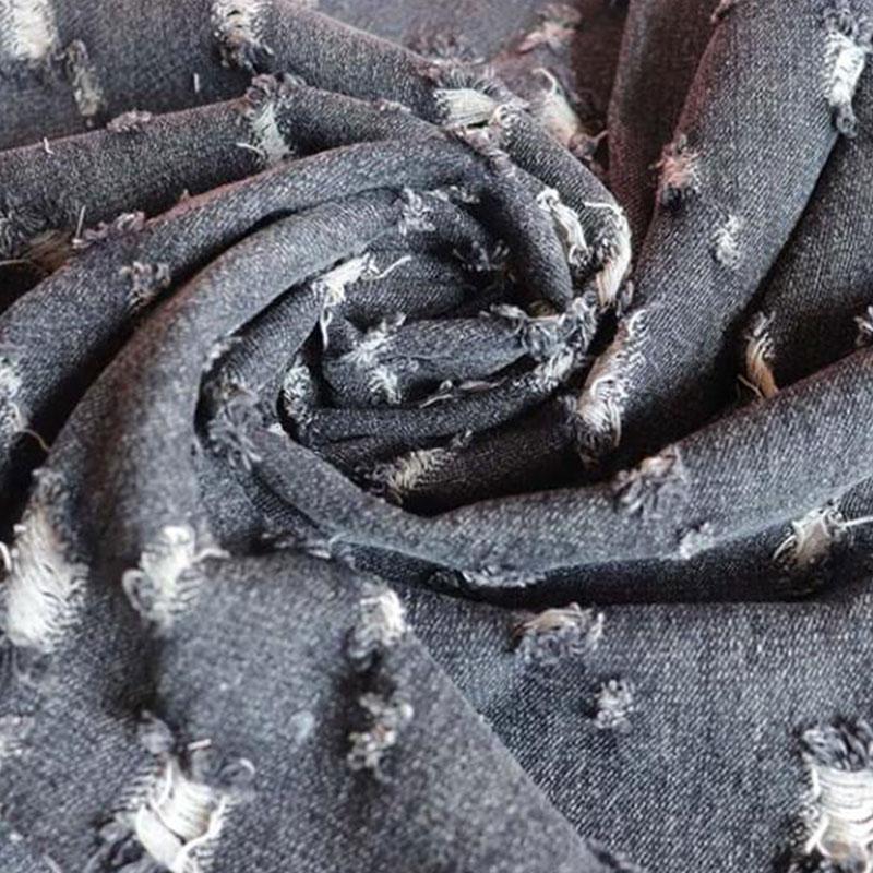 Vintage-Blue-Jeansstoff mit gebrochenen Löchern zum Nähen von Hosen, Jacken, Blazern, modischer Denim-Stoff zum Selbernähen von Kleidungsstücken