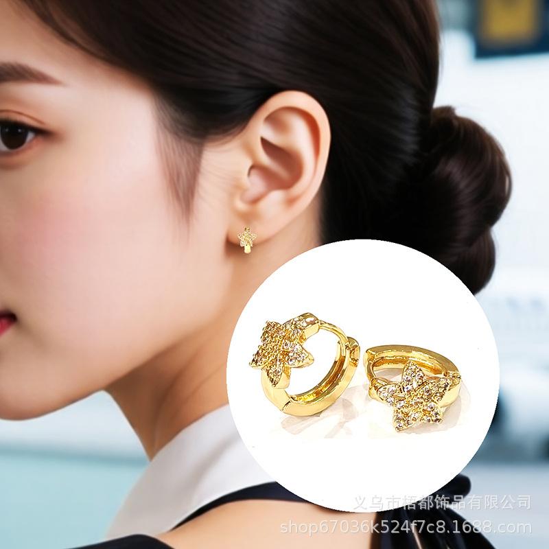 Elegant Rhinestone & Zirconia Flower Earrings, Classic Hollow-Out Design, Simple Style