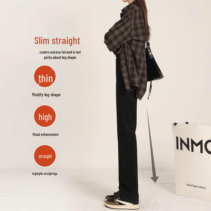 Autumn 2025 Women's High-Waisted Slimming Straight-Leg Black Jeans