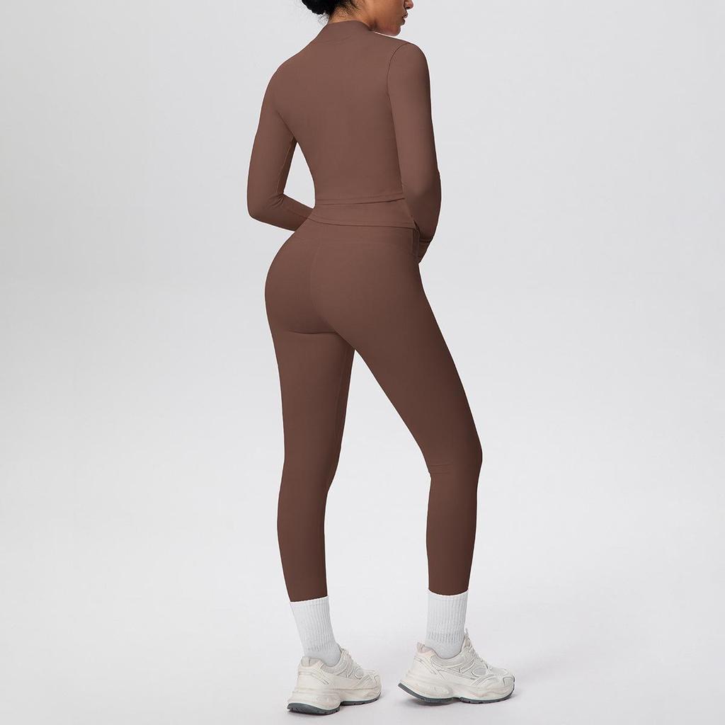 Cloud-like Quick-dry Zipper Jacket & High-waisted Yoga Suit - 3pc Outdoor Running Fitness Set