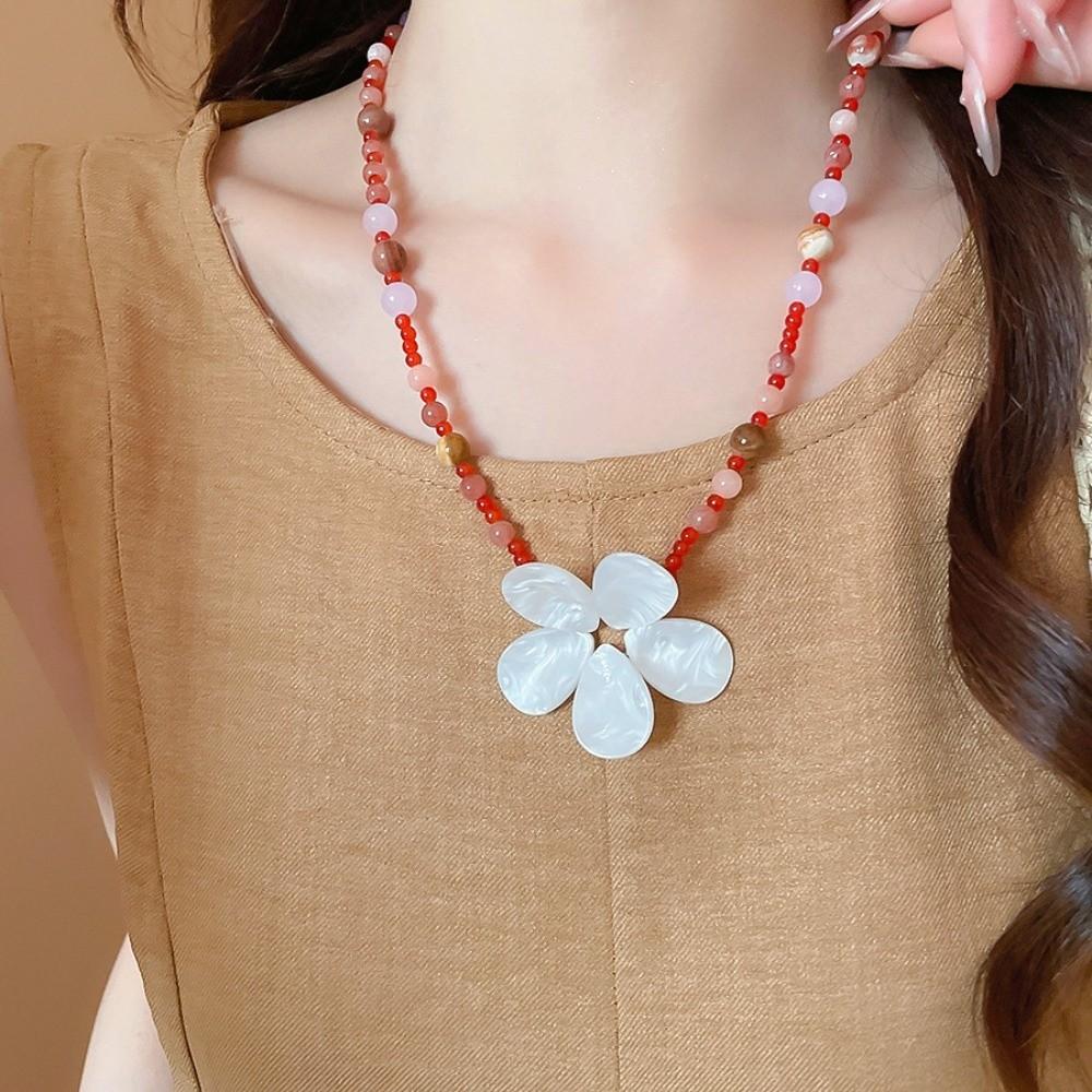 Boho Shell Flower Necklace Ocean Style Ocean Style Neck Chain Stone Pendant Necklace  Summer