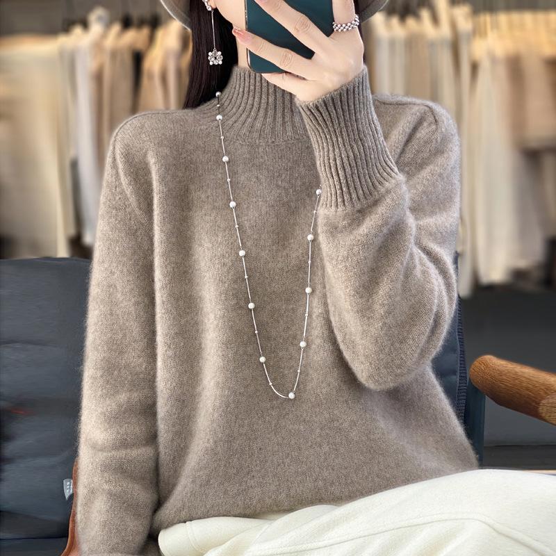 Zeng Li Women's Loose Cashmere Half-High Neck Sweater - Thickened Autumn/Winter Knitted Pullover