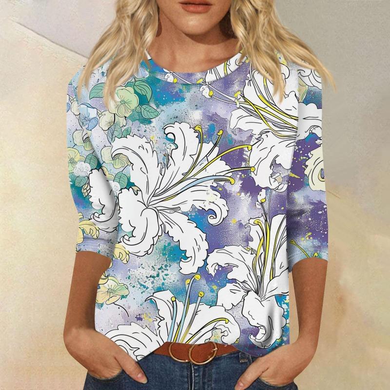 Women's Fashion Casual Round Neck Long Sleeve  Printed T-Shirt Top T-Shirts Women’s