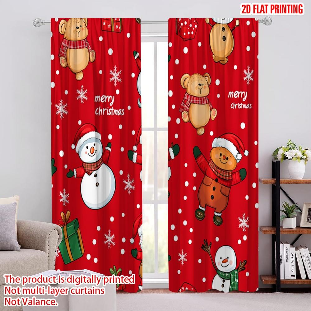 

2pcs,2D plane printing Curtains Digital Printed Christmas bears Santas snowmen (2) Versatile Fabric (without rod) All Seasons 52.50 × 116.00 cm 2 pcs
