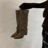 European and American style thick heel belt buckle knight boots women's autumn and winter new pointed trouser boots long boots thin pile boots