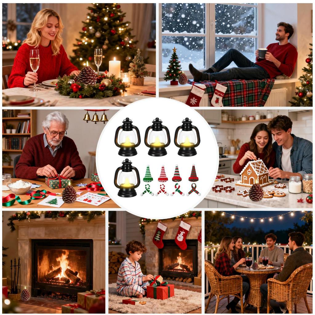 Snowman Lantern Outdoors Christmas Small Lamp Decor Hangable Lamp With Hats Scarves For Holiday Outdoor Indoor Party Tabletop