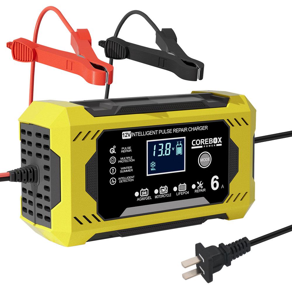 

Зарядное устройство для автомобильного аккумулятора 12В 6А Вилка ЕС США Интеллектуальное импульсное восстановление Свинцово-кислотный аккумулятор Аккумулятор для мотоцикла Зарядное устройство ЖК-дисплей