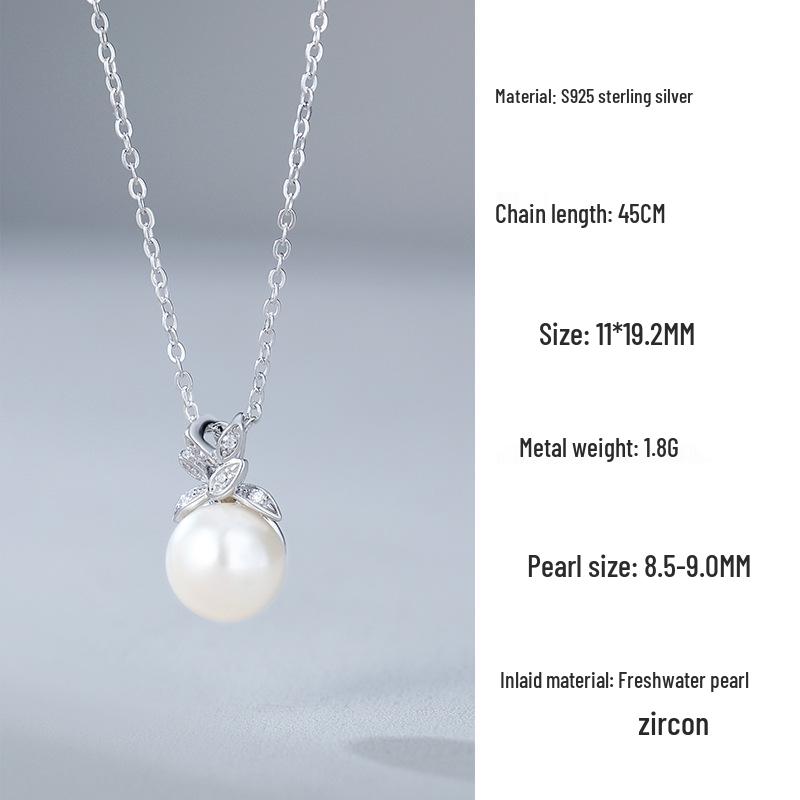 S925 Sterling Silver Flower Pendant Necklace with Freshwater Pearl for Women Material: S925 Silver