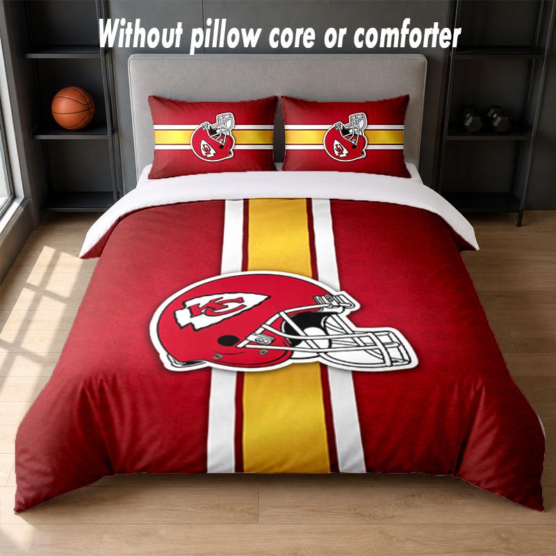 Kansas City Chiefs Design Bed Bedding Set 1 Duvet Cover + 2 Pillowcases Soft Breathable Household Bed Linens