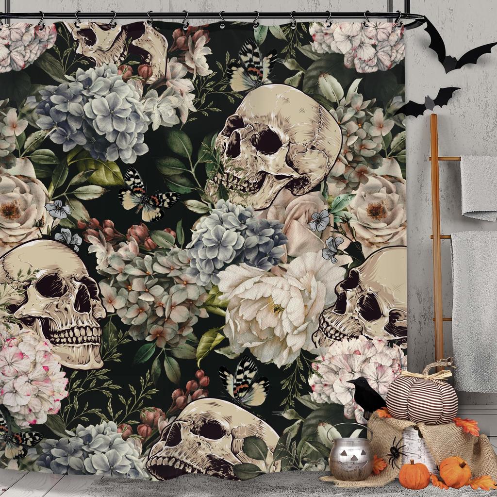 Vintage Dark Green Forest Bathroom Shower Curtain Night Moon Landscape Nature Mystical Midnight Polyester Fabric 12 Plastic