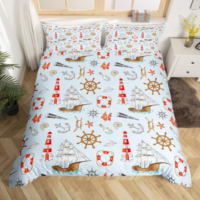Ocean Sea Beach Duvet Cover Bedding Set Queen Set Size for Kids Girls Boys Adults Room Decor Sketch Quilt Printing Cover 3 Pcs