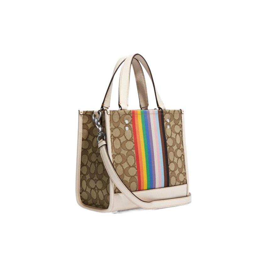 New COACH Dempsey Fabric With Leather Tote Bag Shopping Bag Shoulder Bag Handbag Small Size Women's Brown & White CJ576-SVOT8