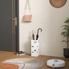Steel Umbrella Stand With Drip Tray Hooks For Folding Umbrellas And Decorative Design 15.5x15.5x41 Cm White