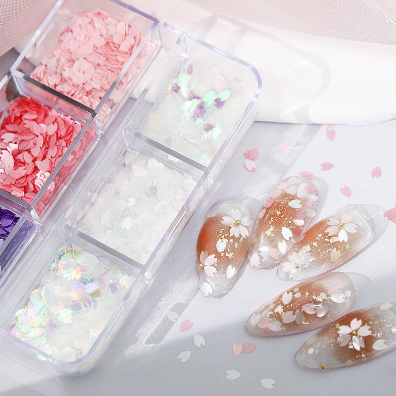 Spring Holographic Decor Flakes Colorful Decor 6 Grids Shining Flower Petal Chip Nail Sequins Cherry Blossoms Glitter Stickers