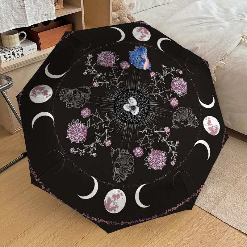 1pc Moon Phases Mandala Art Umbrella with Plastic Handle,Suitable for All Seasons Home Travel Outdoor UmbrellaDD1814