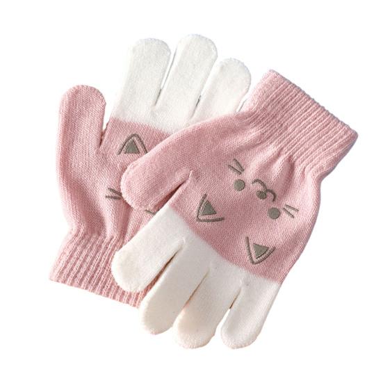 

1 пара детских перчаток, вязаные, с мультяшным принтом животных, с полными пальцами, эластичные, утолщенные, сохраняющие тепло, контрастного цвета, осенне-зимние, для девочек и мальчиков, для улицы розовый