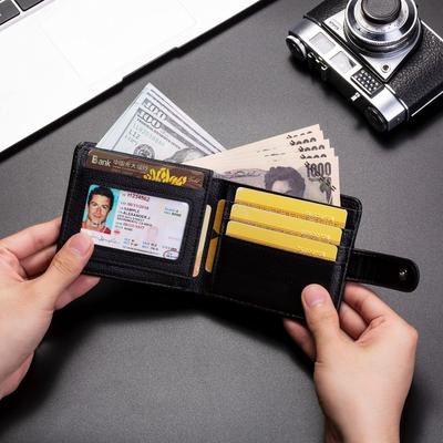New Men's Leather Wallet, Multi-card Position Horizontal Wallet, Business Durability, 20% Off Snap-button Short Change Bag