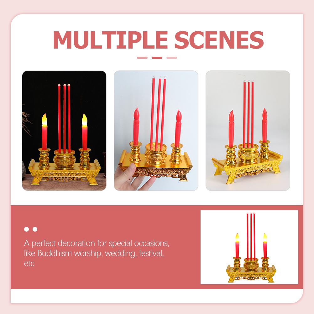 Incense Burner LED Lamp Chinese Candlestick Temple Decoration Lights for Tealight Holder