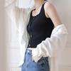 Square Neck Tank Top Knitted Crop Tops Women Summer Camis Button Camisole Fashion Casual Tube Female Sleeveless Cropped Vest